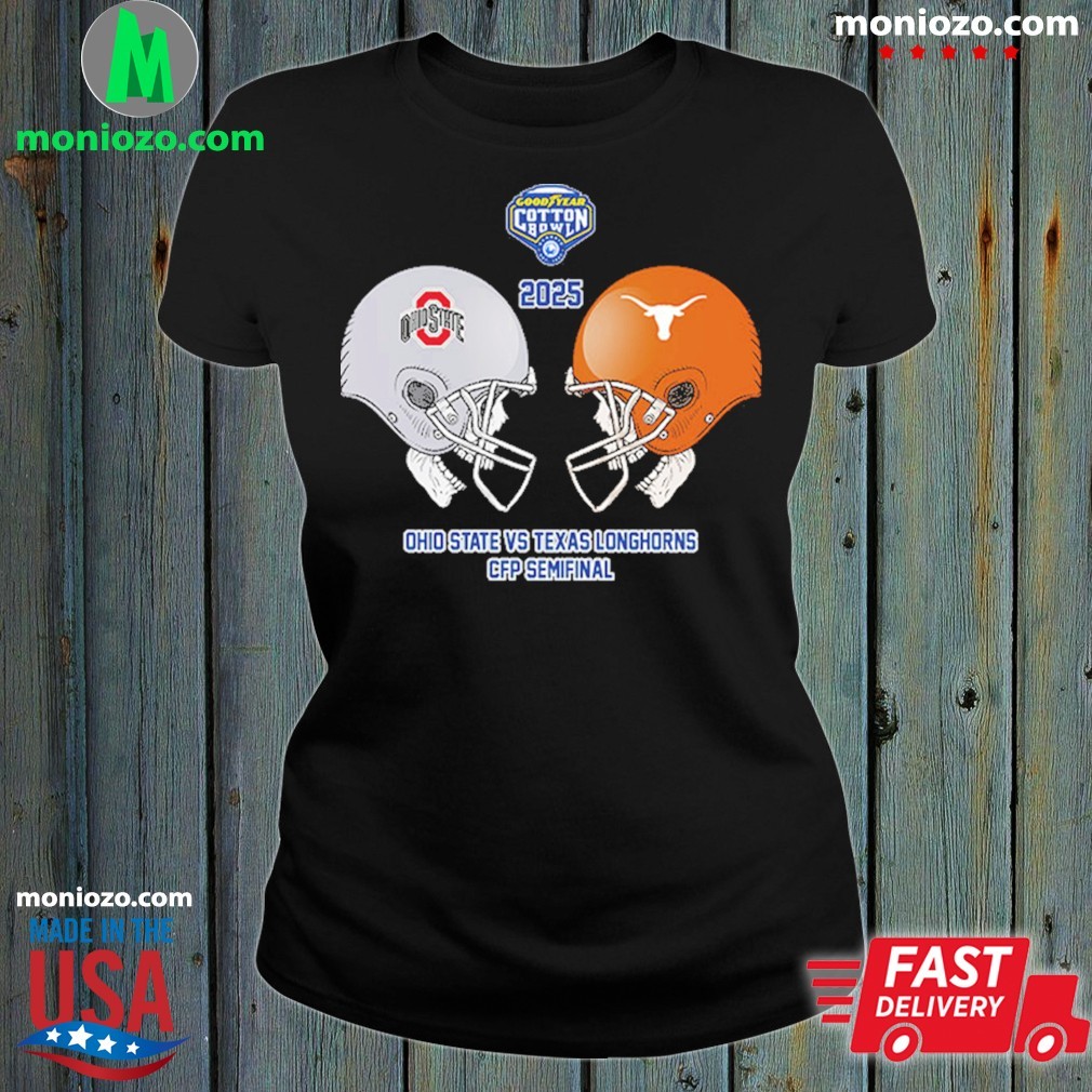 Official Ohio State Buckeyes vs Texas Longhorns Skull Head To Head Helmet Goodyear Cotton Bowl Classic CFP Semifinal NCAA Season 2024-2025 T-Shirt