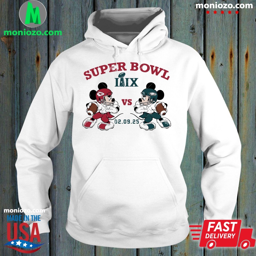 Official Eagles vs Chiefs Super Bowl Mickey Mouse Super Bowl LIX hoodie