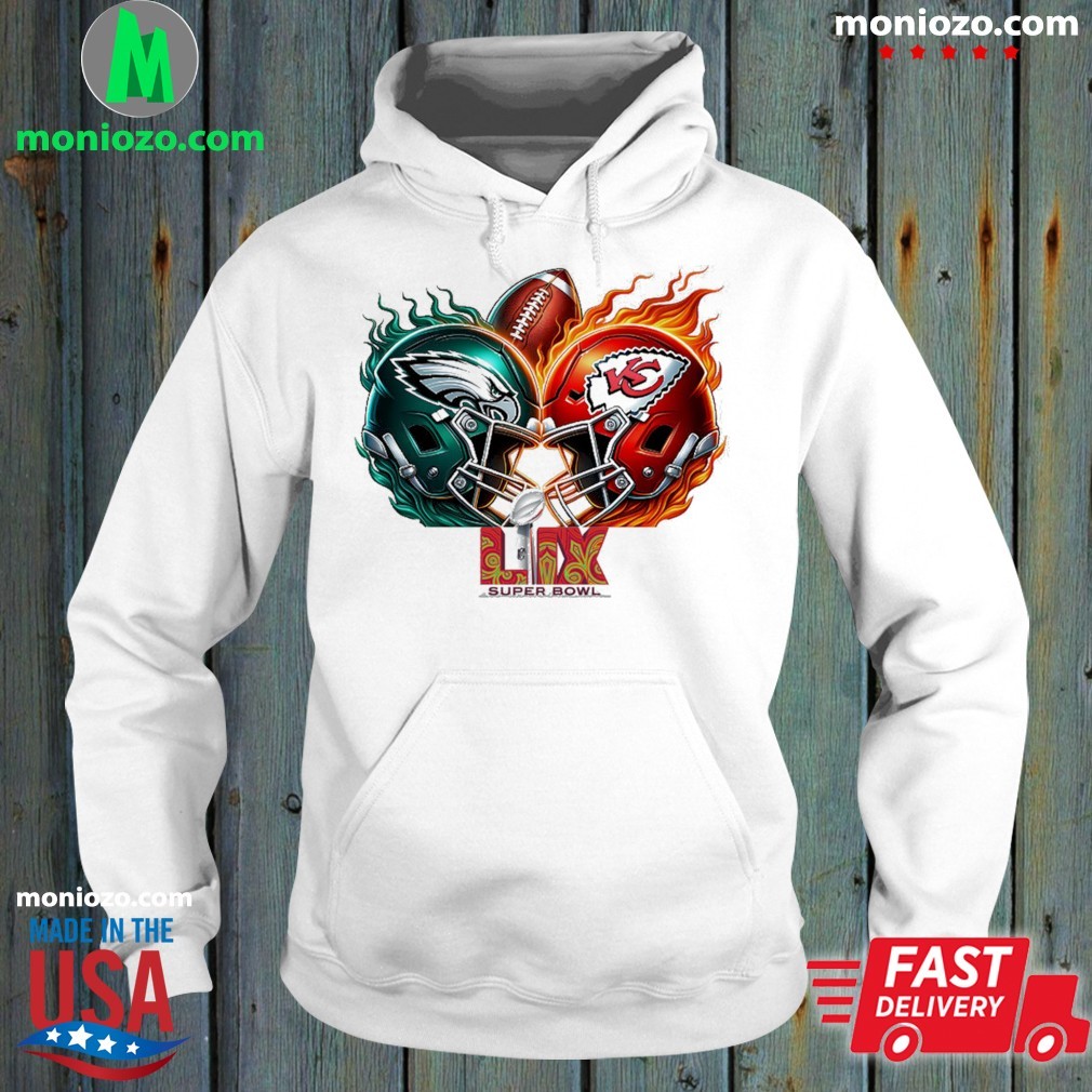 Official Kansas City And Philadelphia Super Bowl Lix Helmet hoodie