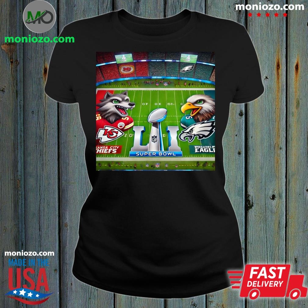 Official Kansas City vs Philadelphia Super Bowl Lix Blue Hoodie ladies tee