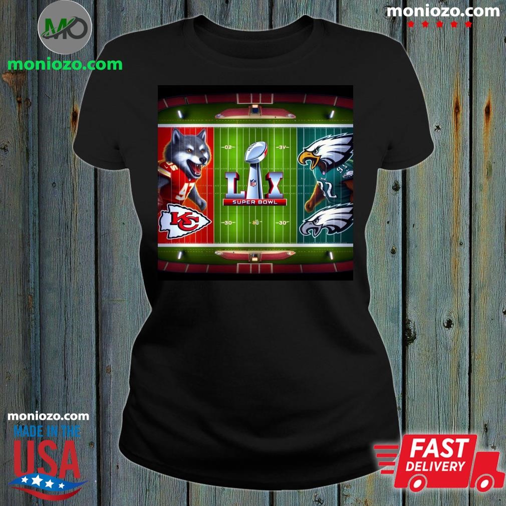 Official Kansas City vs Philadelphia Super Bowl Lix Red Hoodie ladies tee